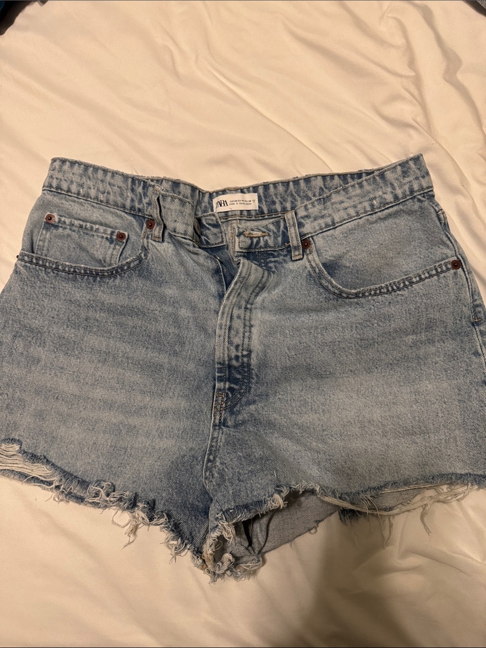 Zara Light  Blue Denim Cutoff Shorts - Women's Casual Summer Shorts